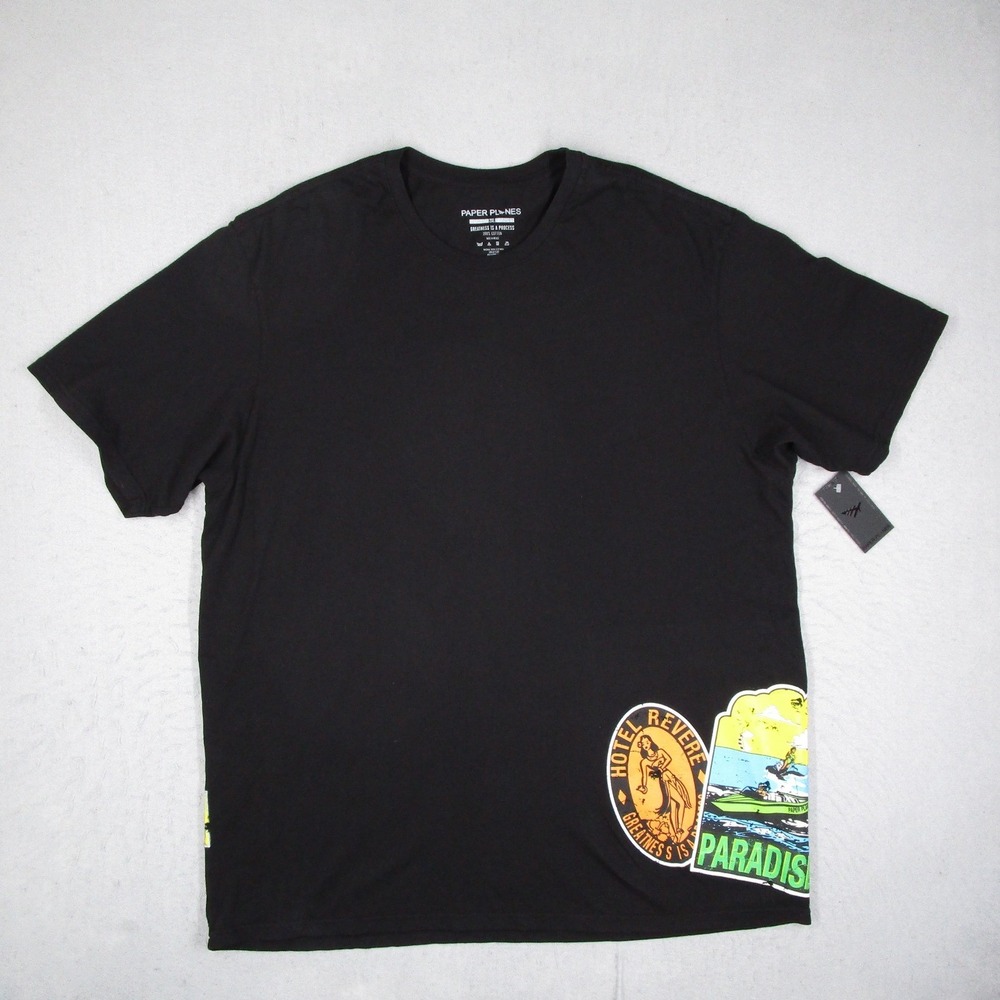 Paper Planes Mens 2XL Black Graphic T-Shirt Hotel Revere Paradise 200250-001-2XL
